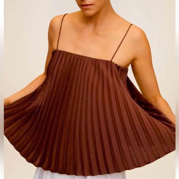 NWOT: 🤎MANGO Pleated Satin Top XS Brown - Picture 2 of 8